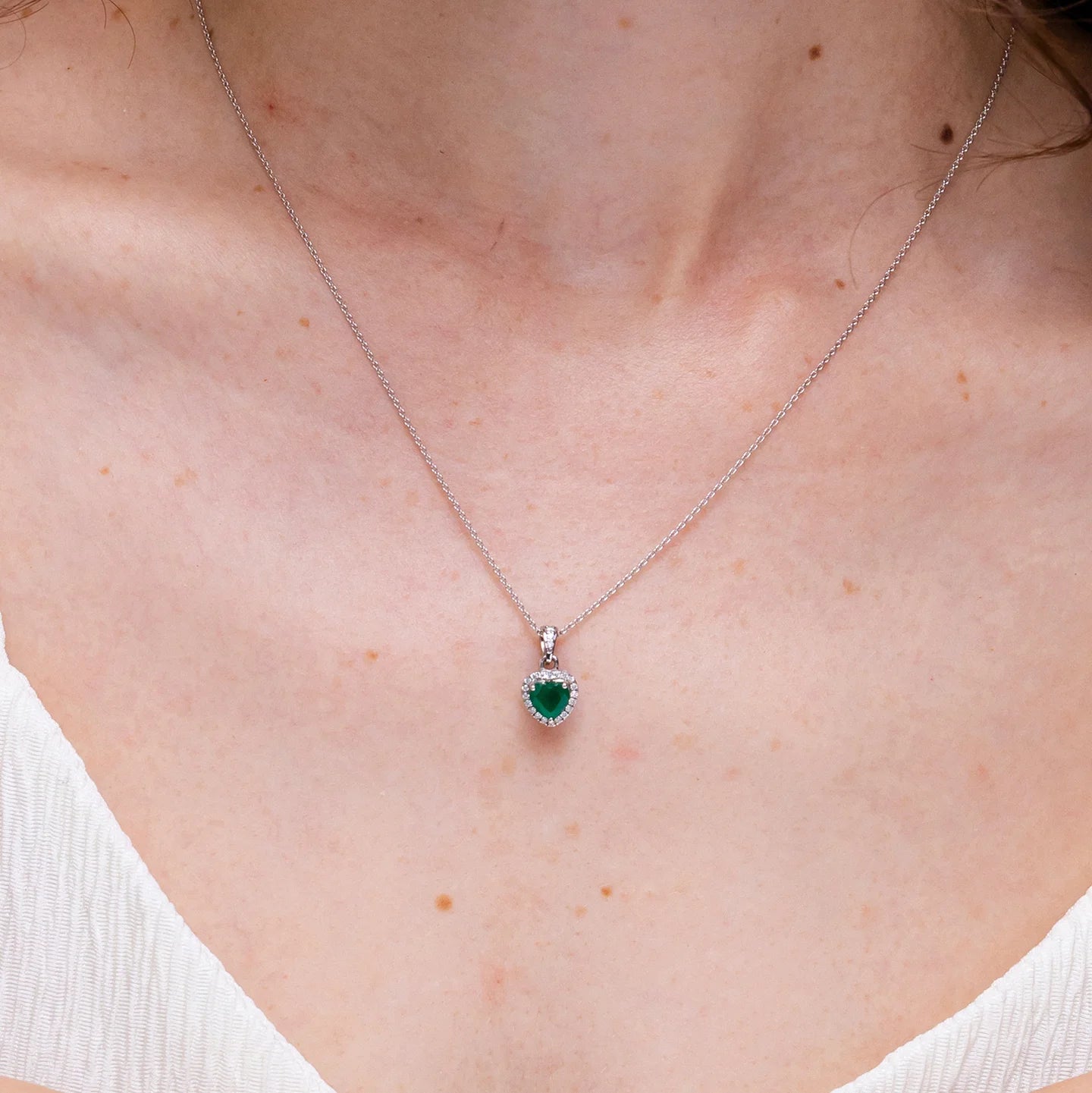 Emerald Heart Pendant with Diamond Halo