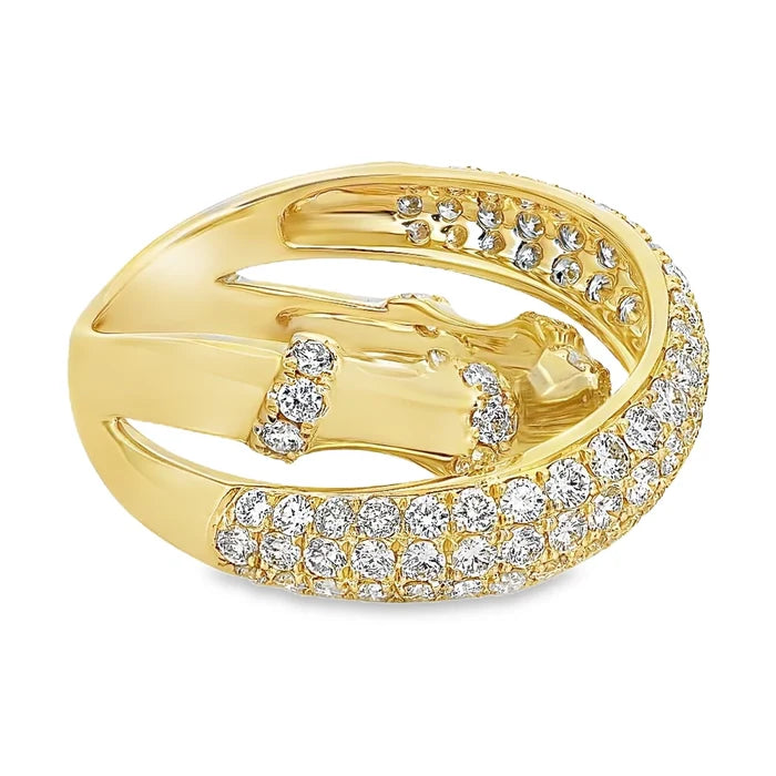 1.70 Carat Bamboo Diamond Crossover Ring in 18K Yellow Gold – Nature-Inspired Statement Jewelry