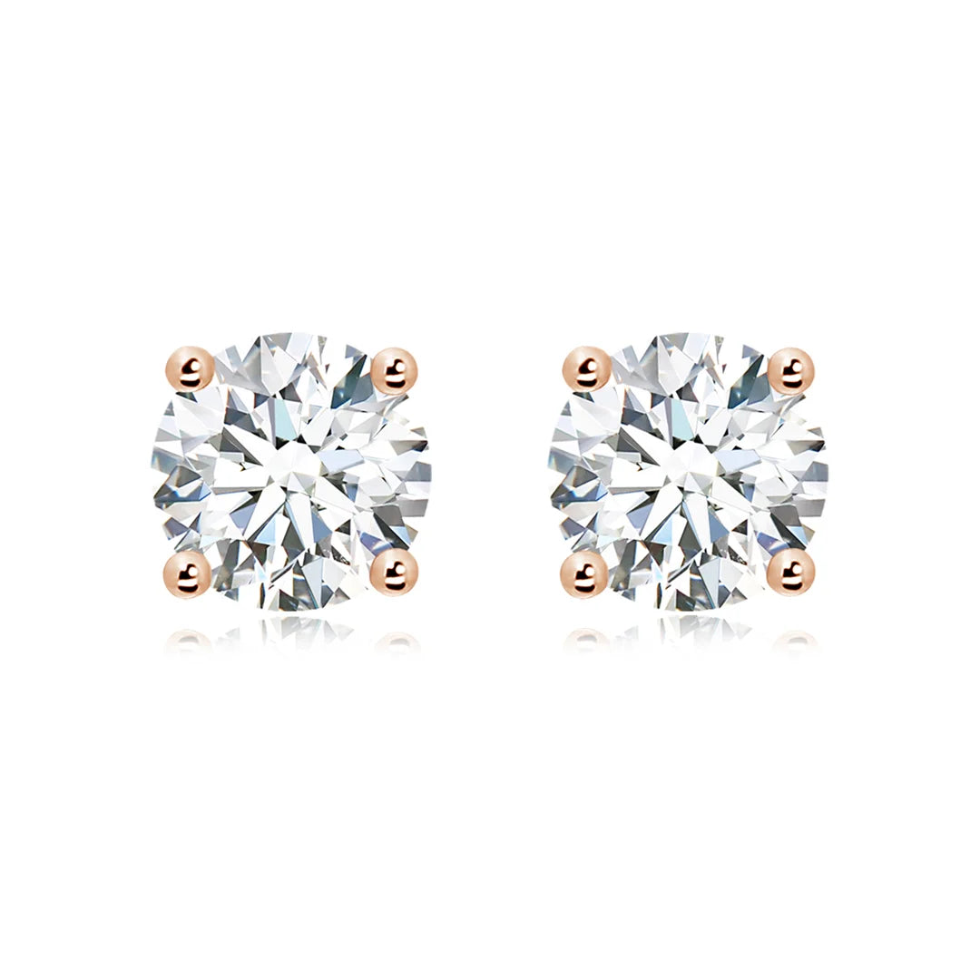 Solitaire Round Diamond Stud Earrings 14K Gold, Basket-Set