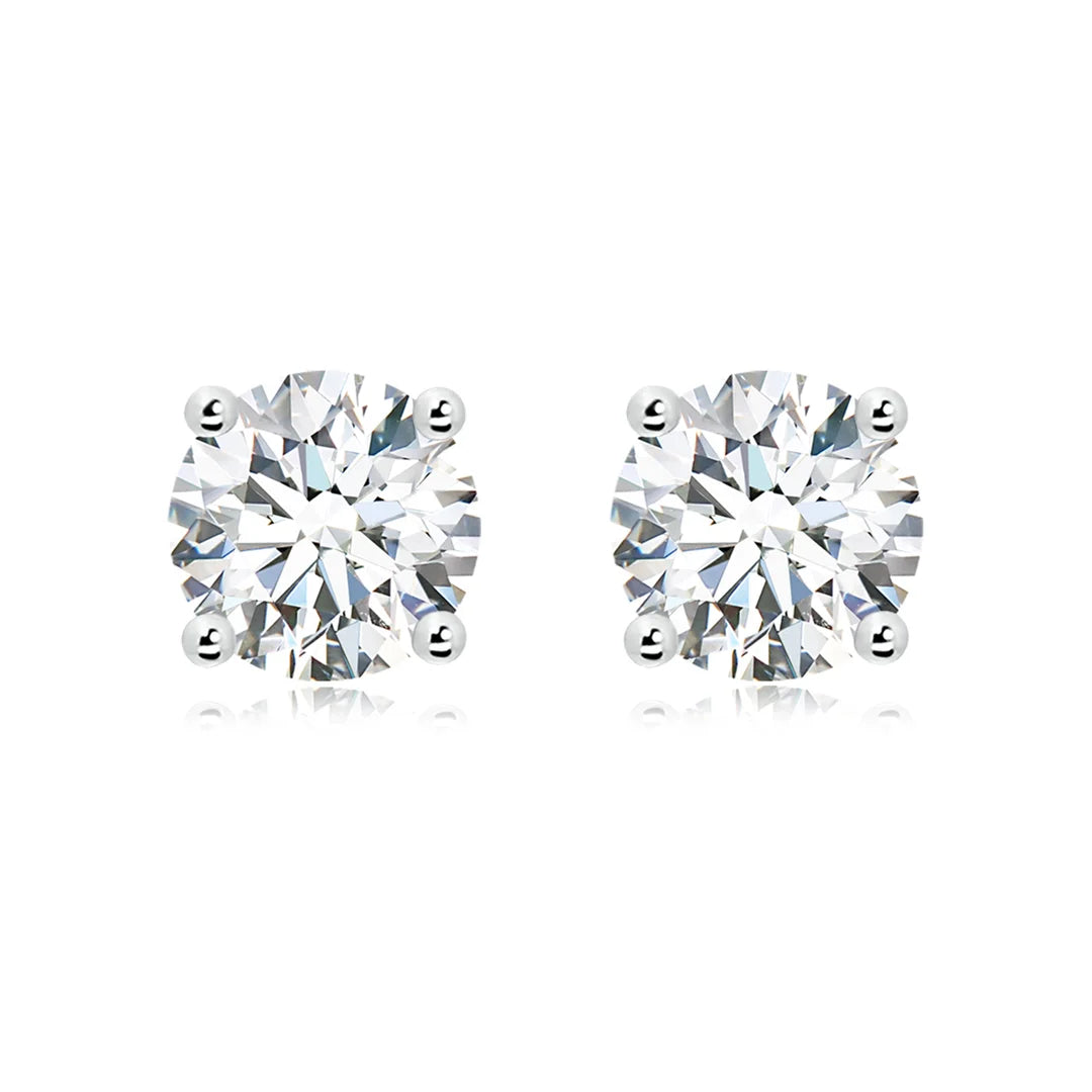 Solitaire Round Diamond Stud Earrings 14K Gold, Basket-Set