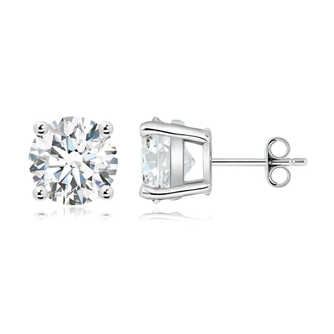 Solitaire Round Diamond Stud Earrings 14K Gold, Basket-Set