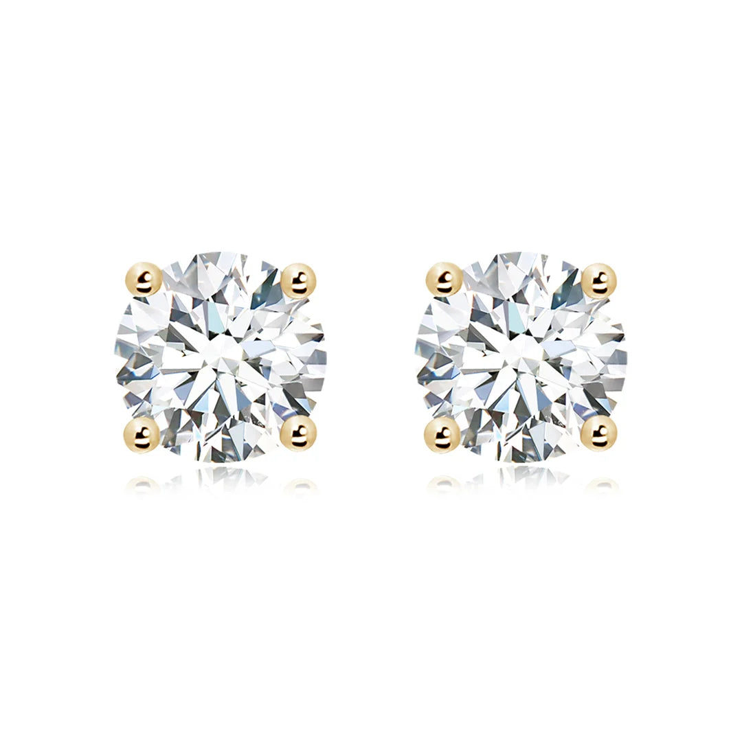Solitaire Round Diamond Stud Earrings 14K Gold, Basket-Set