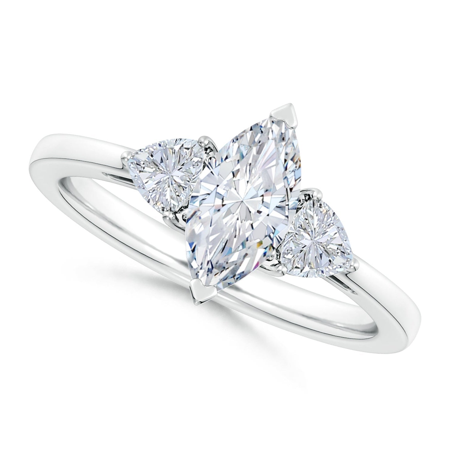 Marquise and Trillion Diamond Three Stone Tapered Shank Engagement Ring
