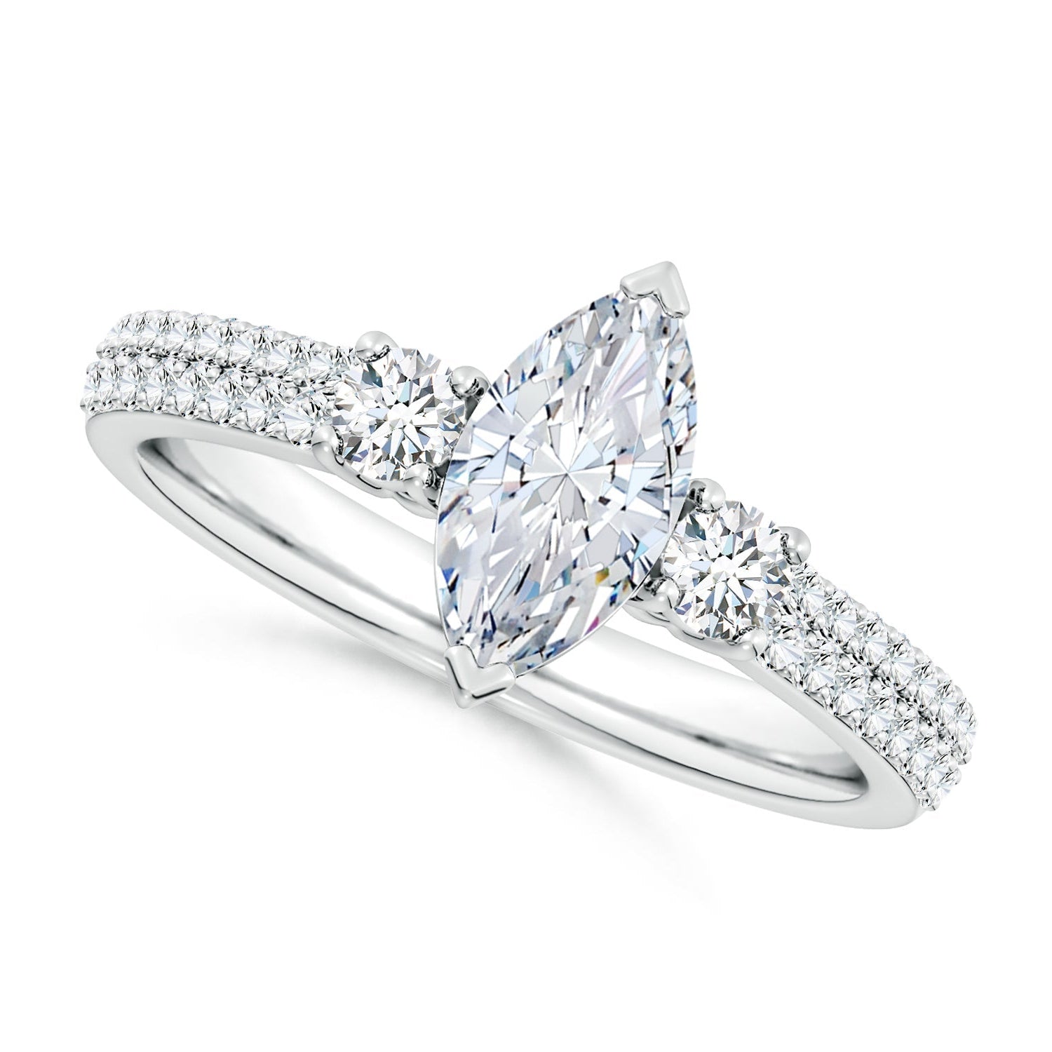 Marquise Diamond Side Stone Knife-Edge Shank Engagement Ring, Lab-Grown