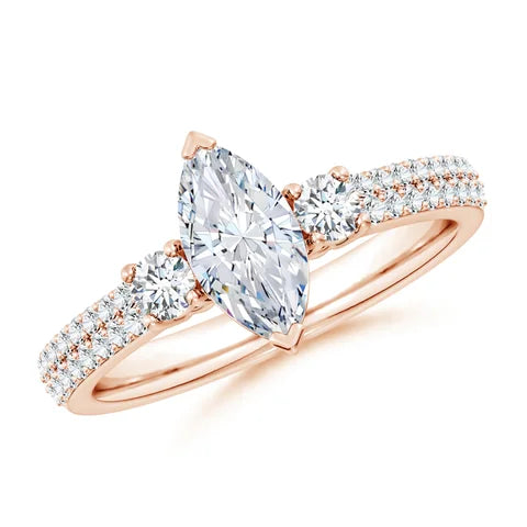 Marquise Diamond Side Stone Knife-Edge Shank Engagement Ring, Lab-Grown