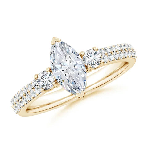 Marquise Diamond Side Stone Knife-Edge Shank Engagement Ring, Lab-Grown