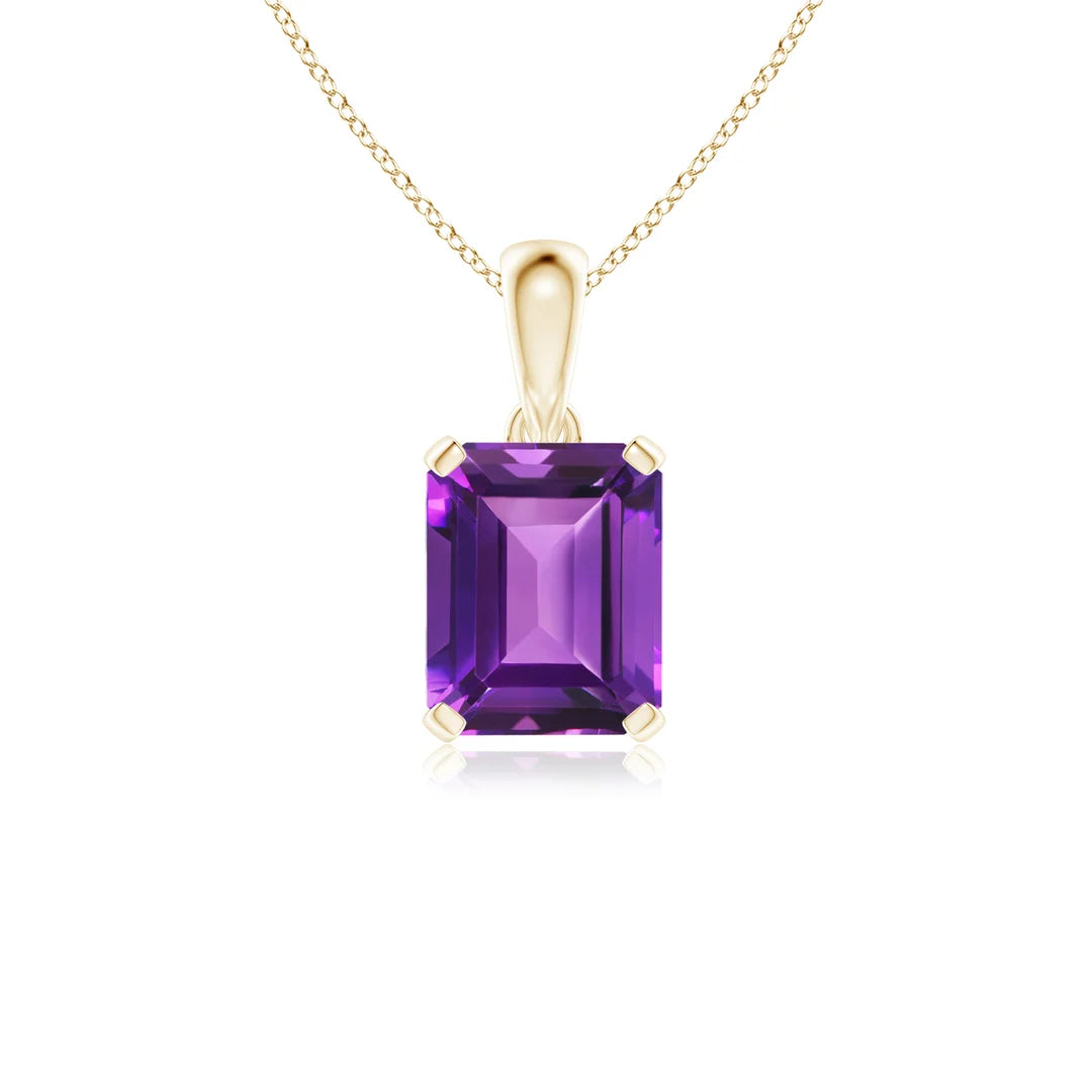 Emerald-Cut Amethyst Solitaire Pendant