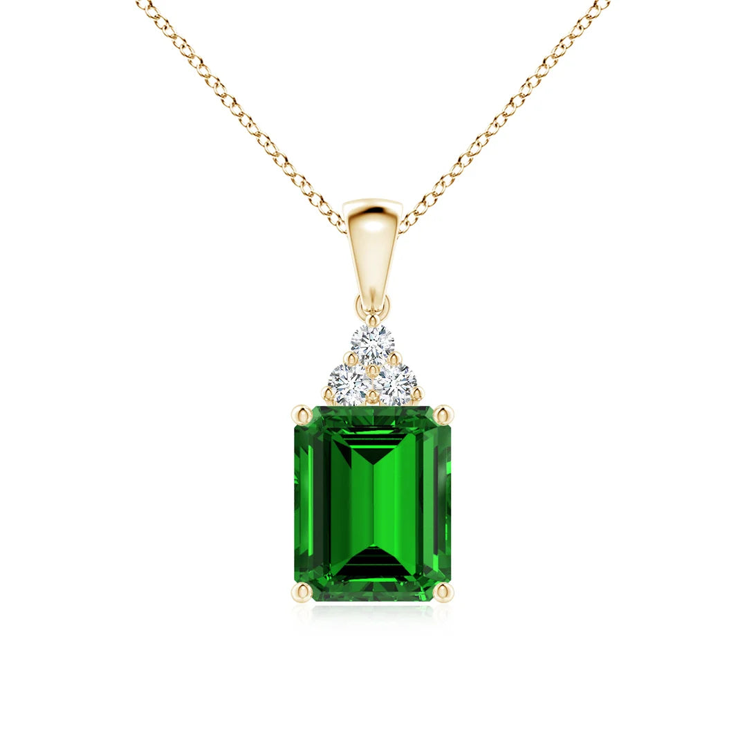 Emerald Pendant with Diamond Trio, Emerald-Cut