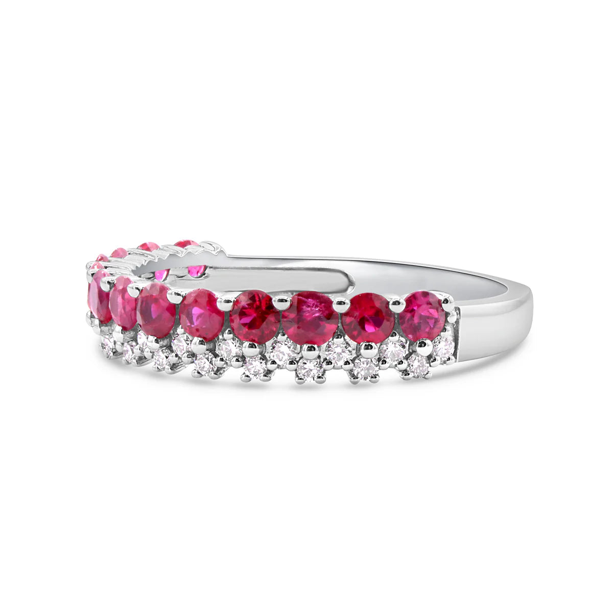 14K White Gold Two Row Diamond Ruby Ring