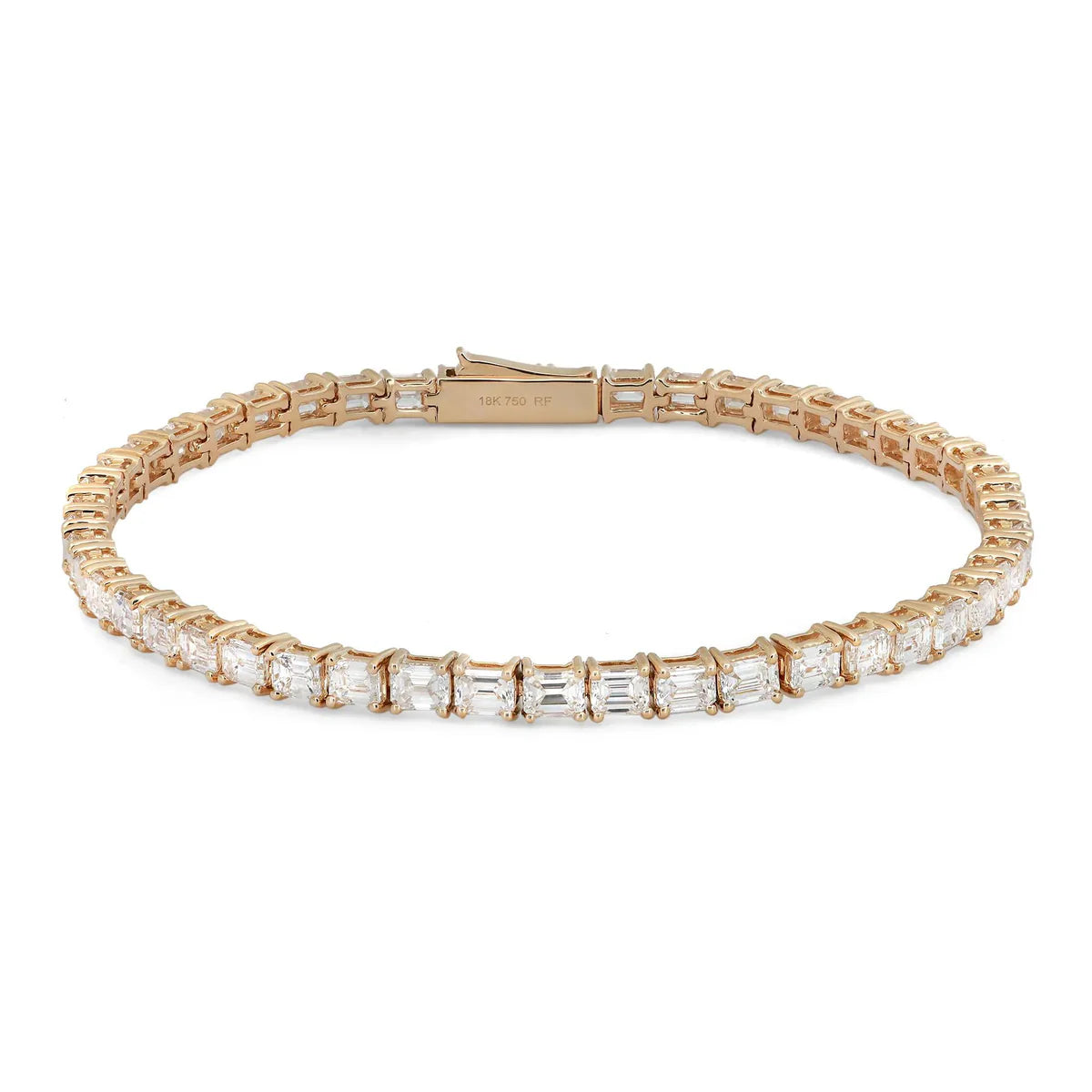 18K Yellow East West Emerald Cut Diamond Tennis Bracelet