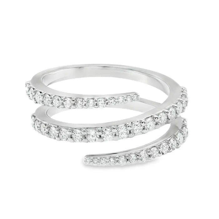 Silver ring with diamond accents on a white background 18K Diamond Multi-Row Spiral Ring
