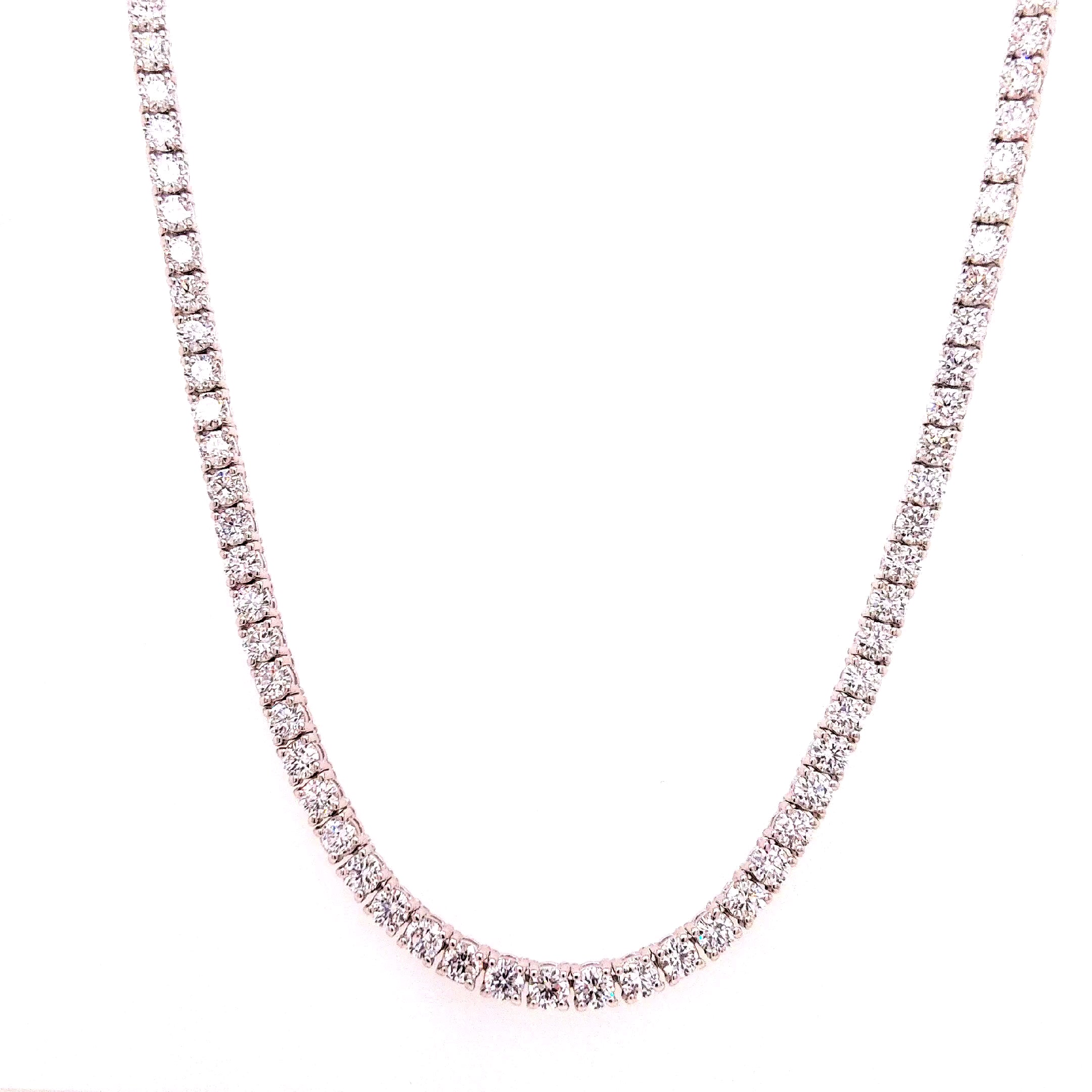 Round Diamond Tennis Necklace, 13.72 ct., 14K White Gold, Lab Grown