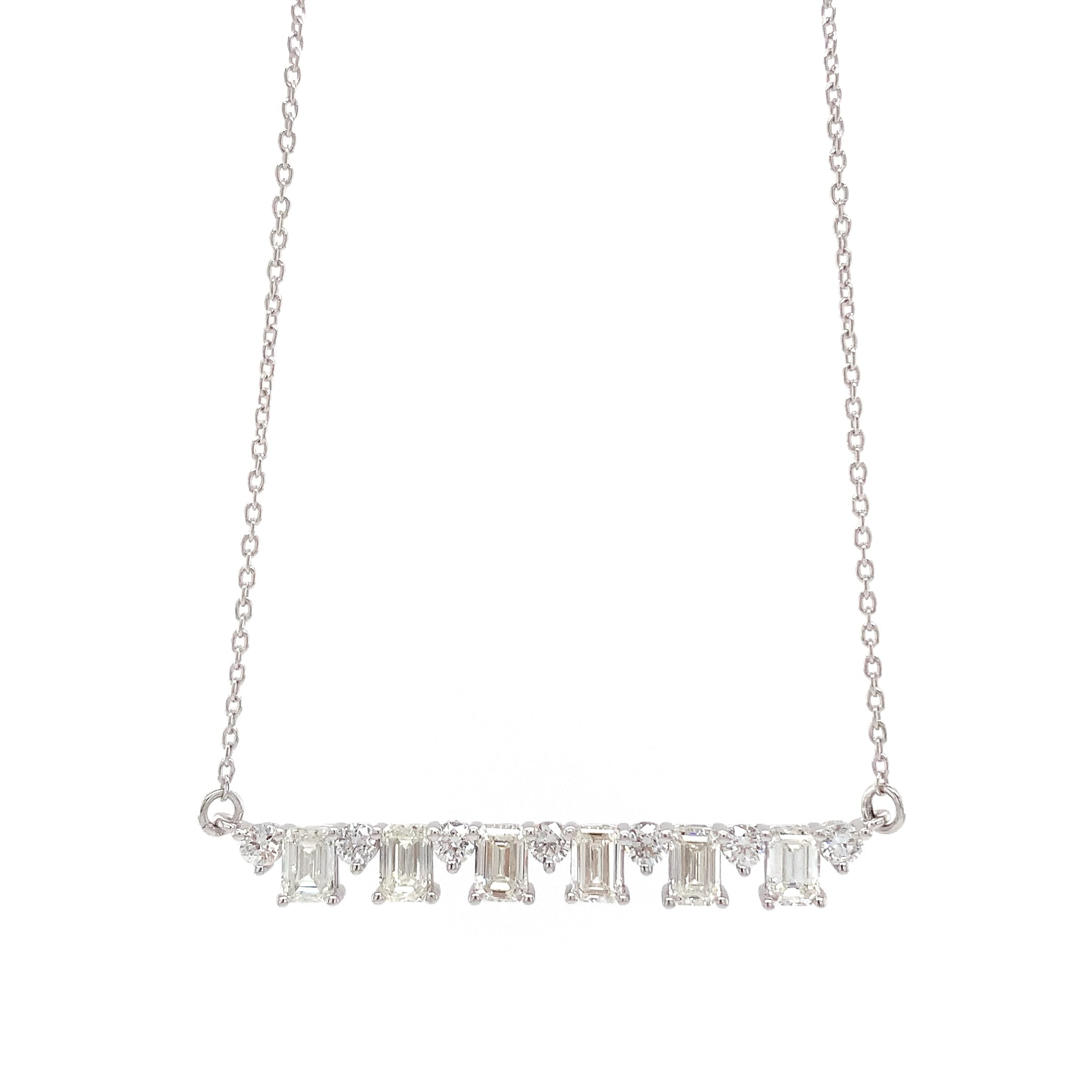 Emerald-Cut and Round Bar Diamond Pendant, 1.16 ct., 14K White Gold, Lab Grown