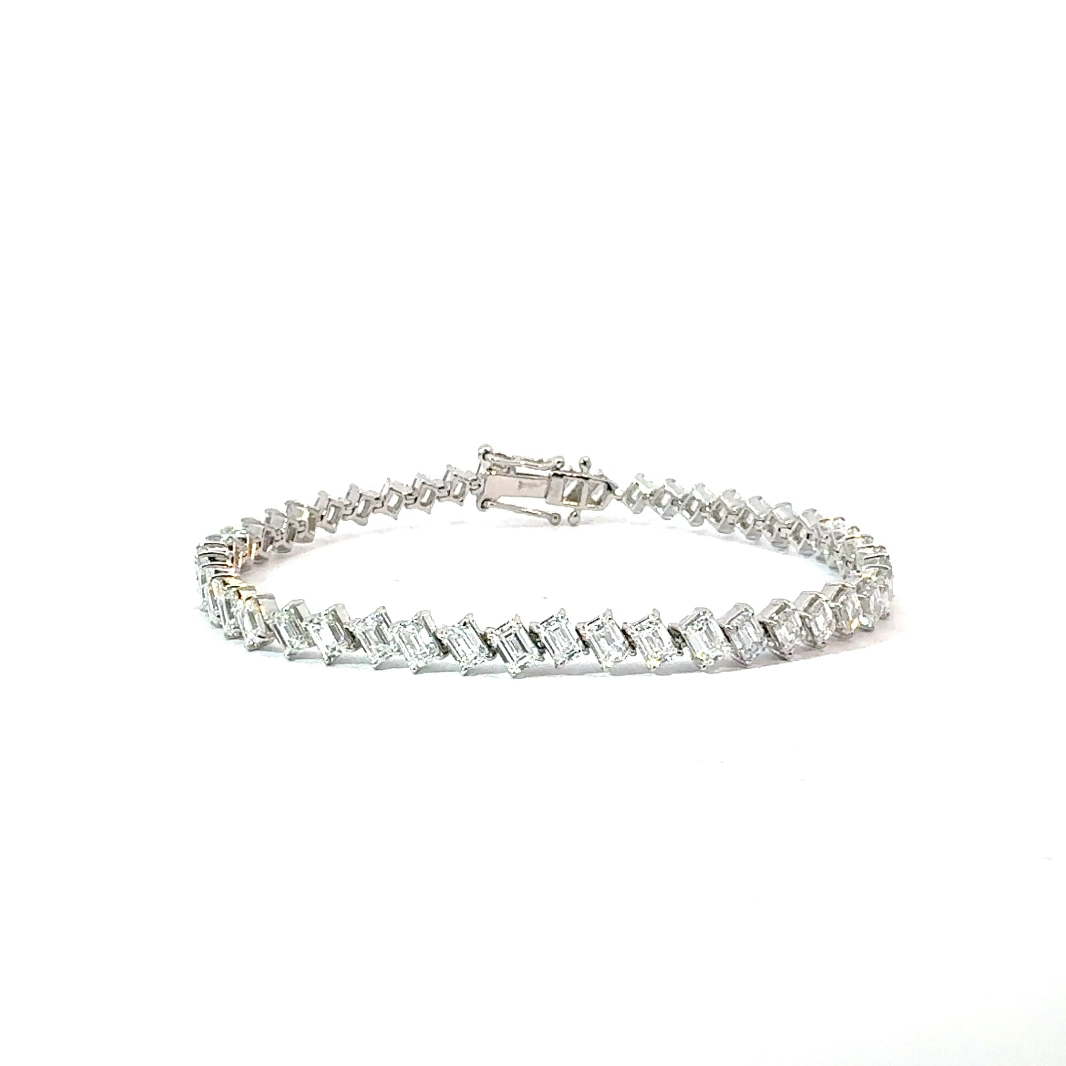 Emerald-Cut Diamond Tennis Bracelet, 9.66 ct., 14K White Gold, Lab Grown