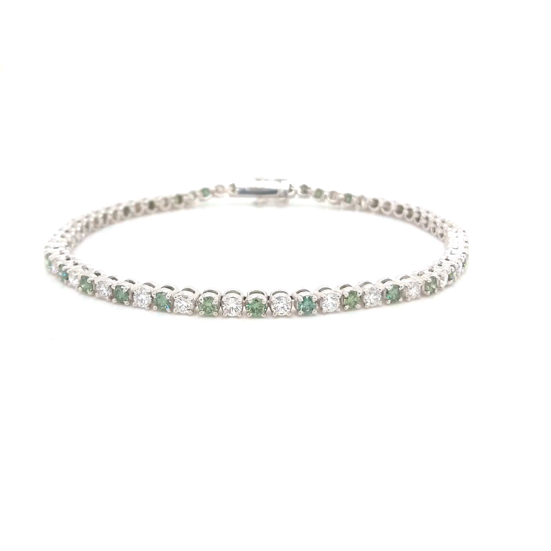 Green Round Diamond Tennis Bracelet, 2.74 ct., 14K White Gold, Lab Grown