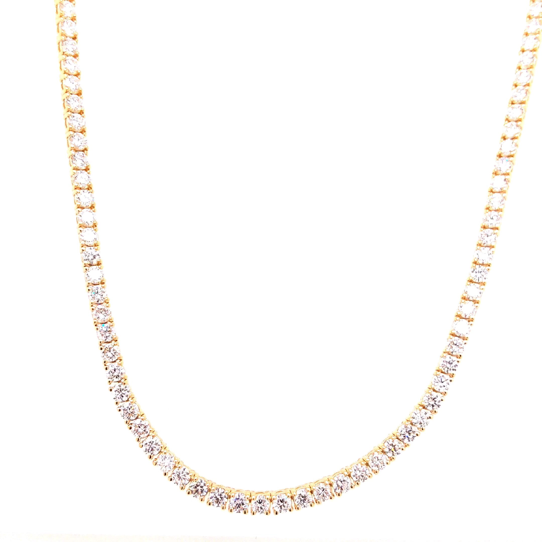 Round Diamond Tennis Necklace, 14.28 ct., 14K Yellow Gold, Lab Grown