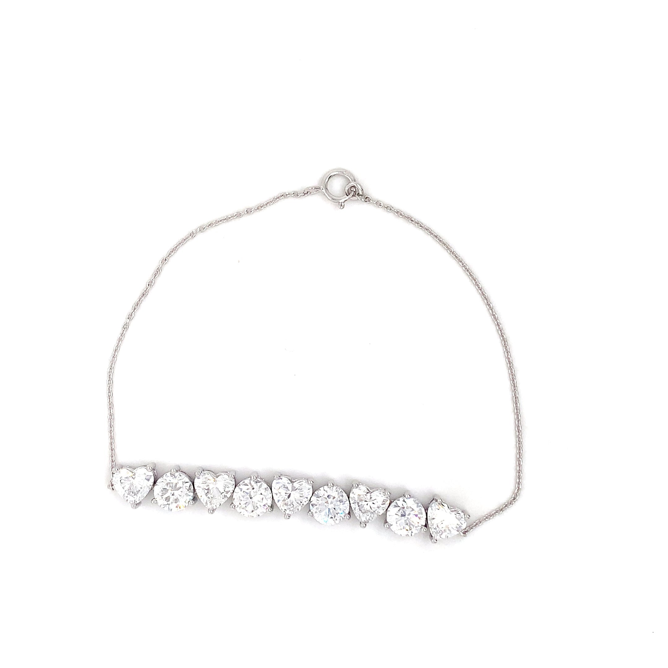 Heart Shape and Round Diamond Bracelet, 4.78 ct., 14K White Gold, Lab Grown