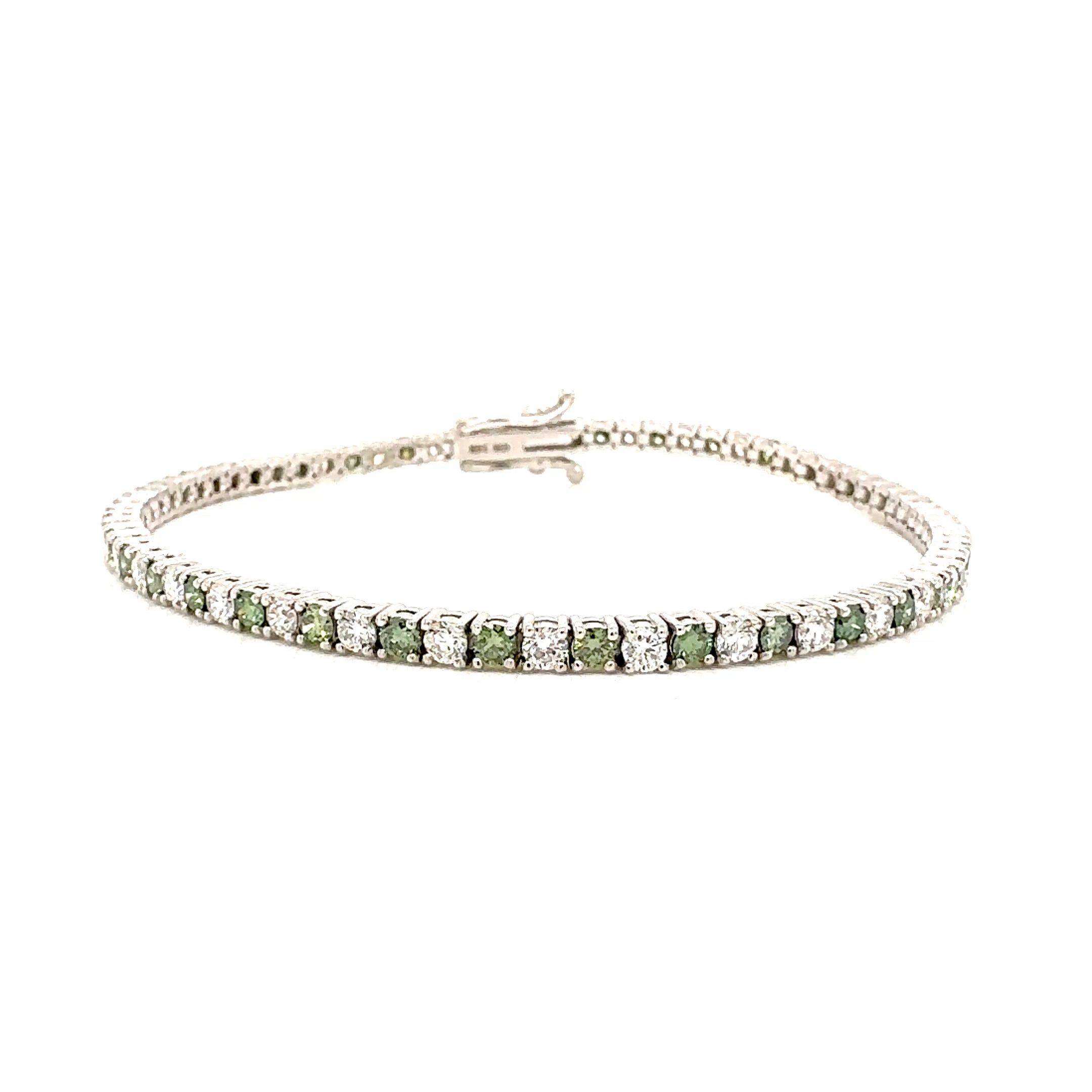 Green Round Diamond Tennis Bracelet, 3.22 ct., 14K White Gold, Lab Grown