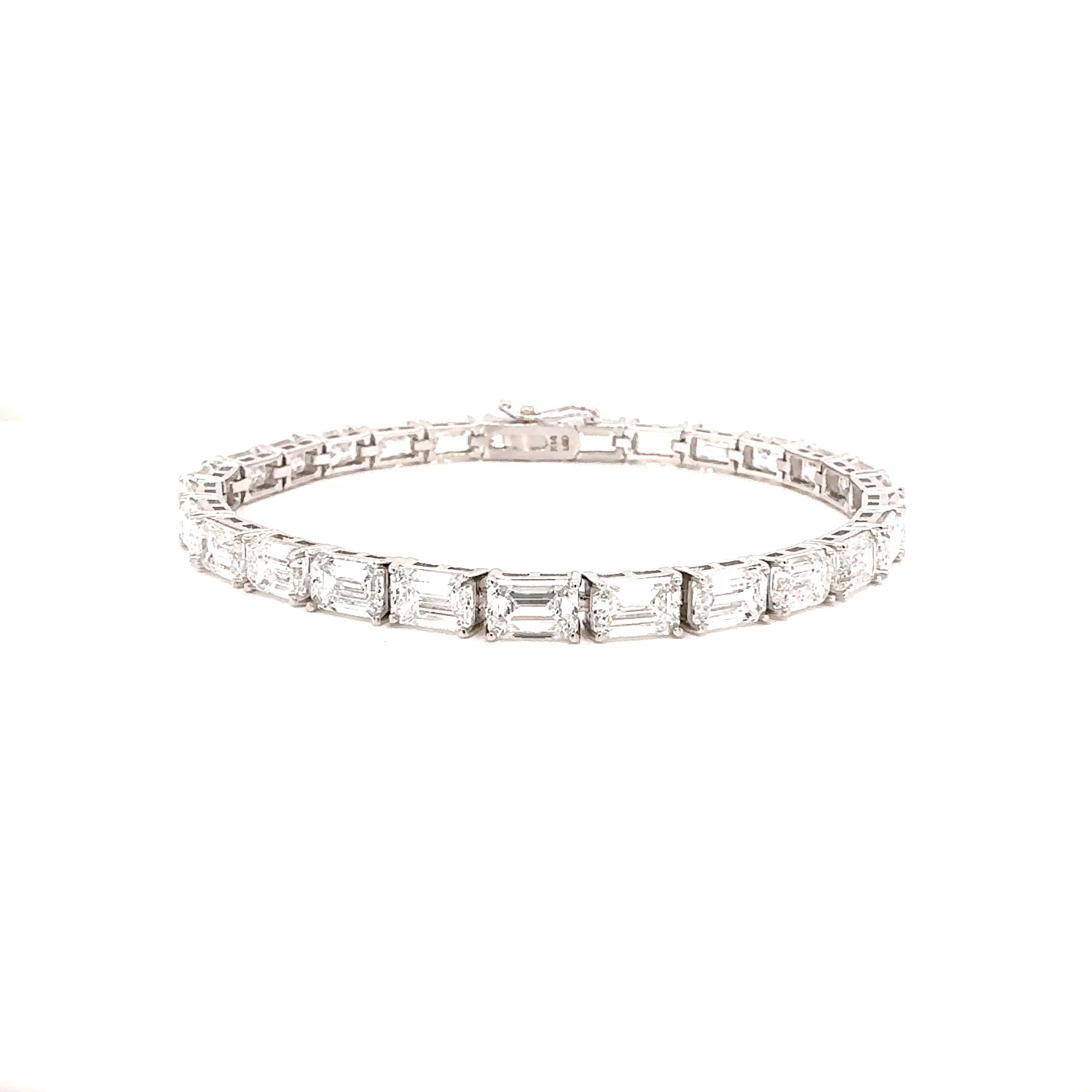 Emerald-Cut Diamond Tennis Bracelet, 17.93 ct., 14K White Gold, Lab Grown