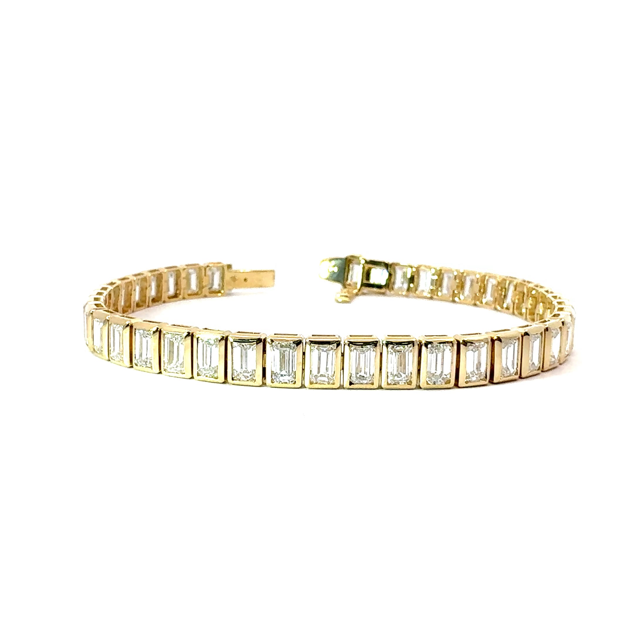 Emerald-Cut Diamond Tennis Bracelet, 12.91 ct., 14K Yellow Gold, Lab Grown