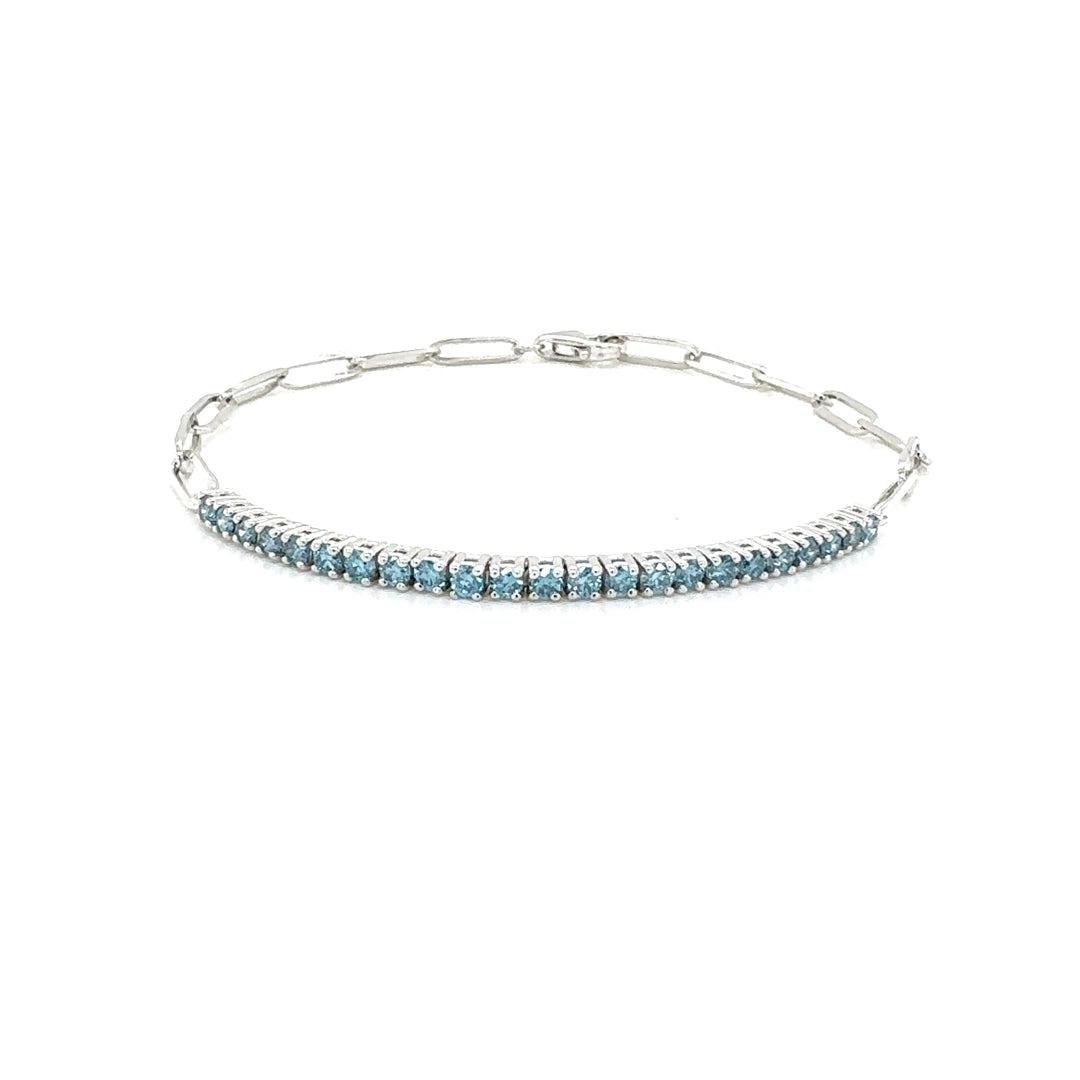 Blue Round Diamond Paper Clip Bracelet, 0.85 ct., 14K White Gold, Lab Grown