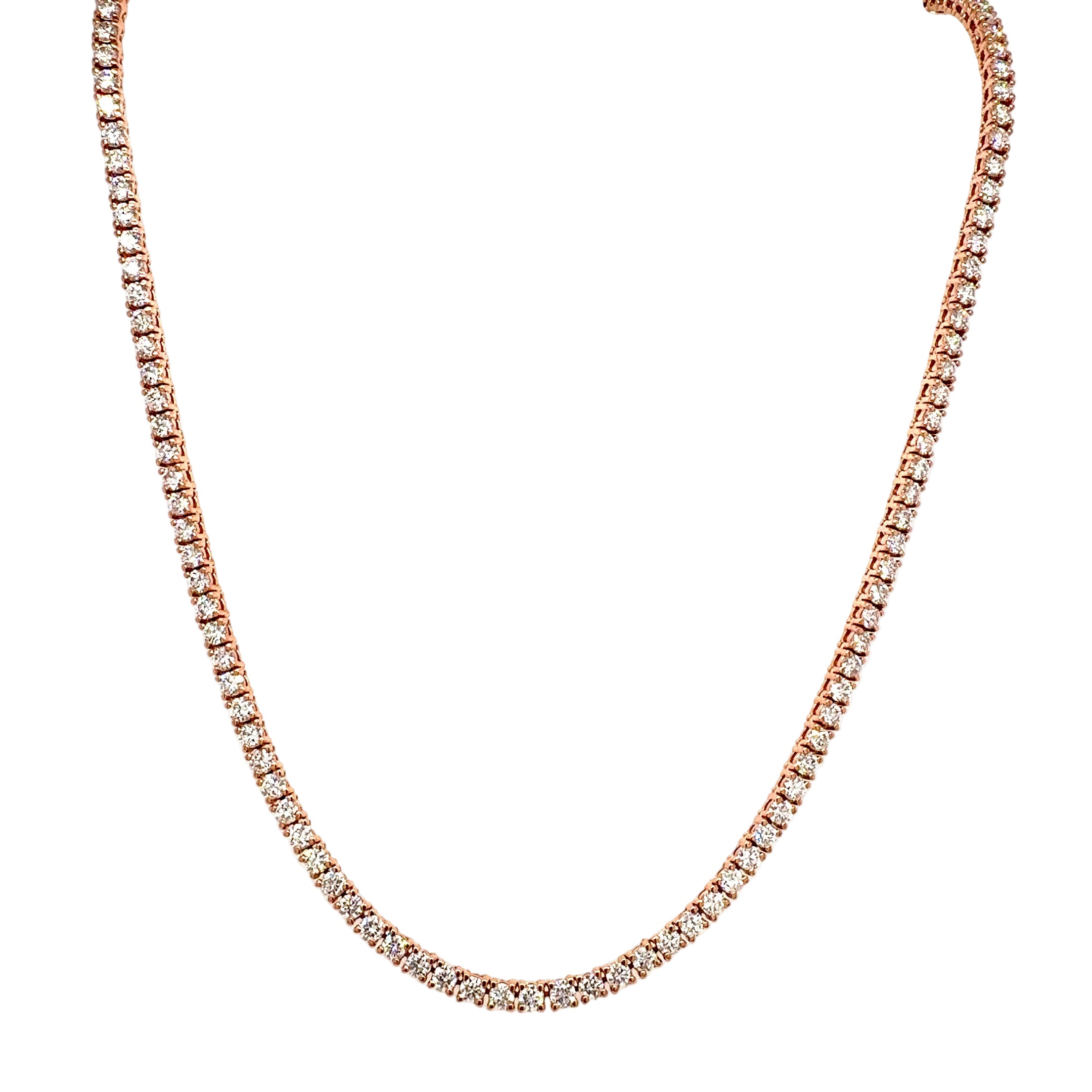 Round Diamond Tennis Necklace, 5.47 ct., 14K Rose Gold, Lab Grown