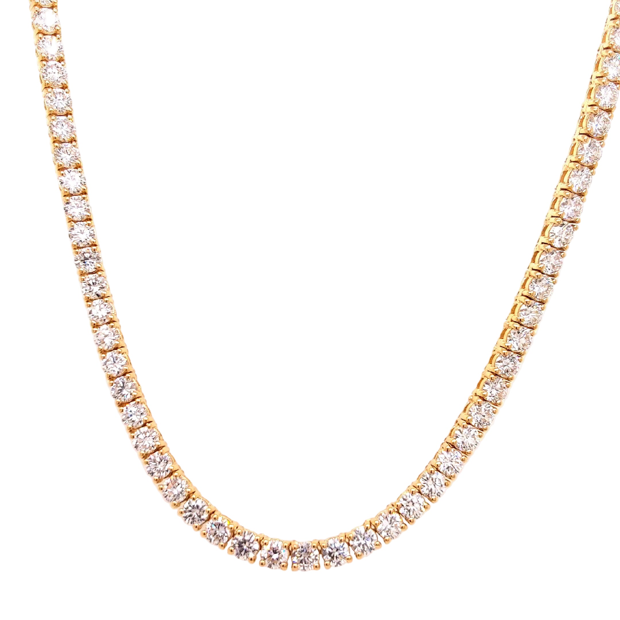 Round Diamond Tennis Necklace, 15.55 ct., 14K Yellow Gold, Lab Grown