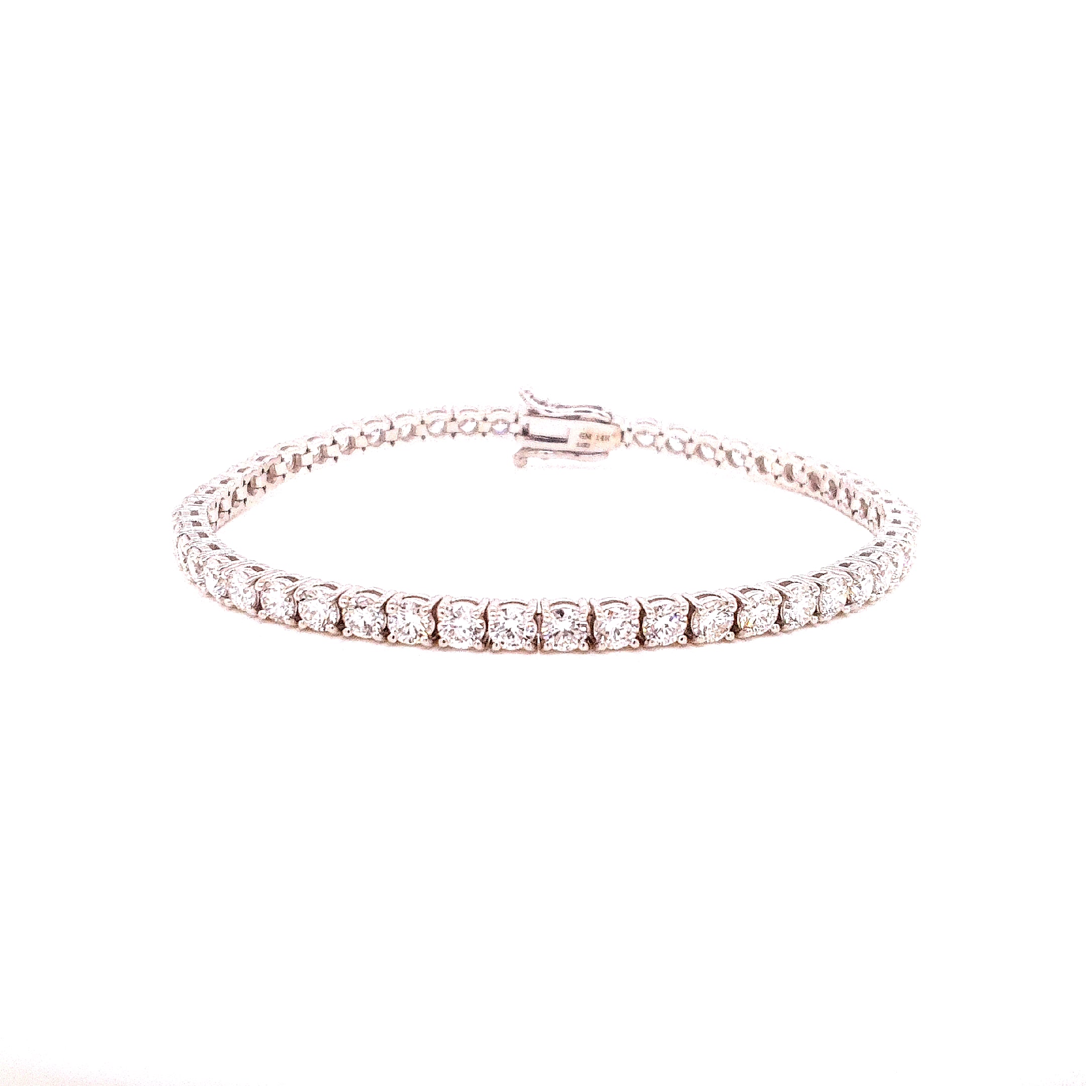 Round Diamond Tennis Bracelet, 6.40 ct., 14K White Gold, Lab Grown