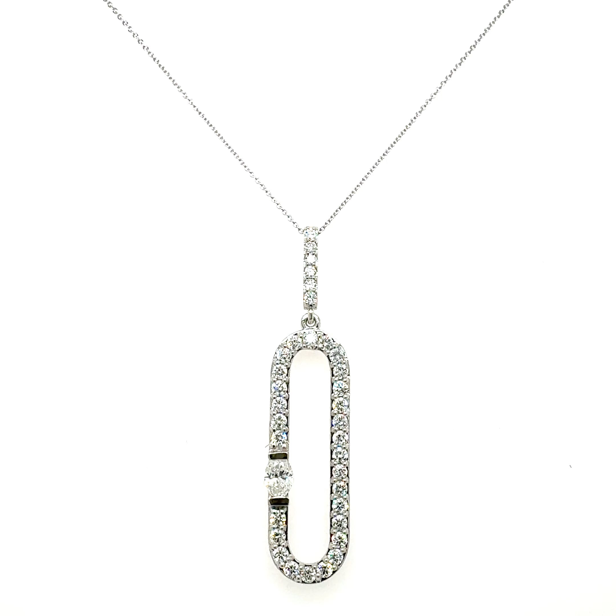 Oval & Round Diamond Fancy Pendant, 1.36 ct., 14K White Gold, Lab Grown