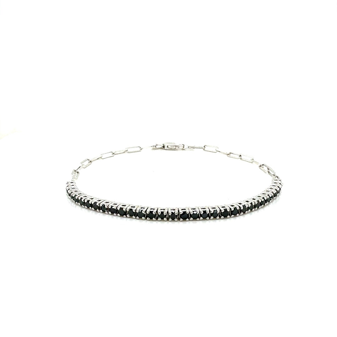 Black Round Diamond Paper Clip Bracelet, 1.0 ct., 14K White Gold, Lab Grown