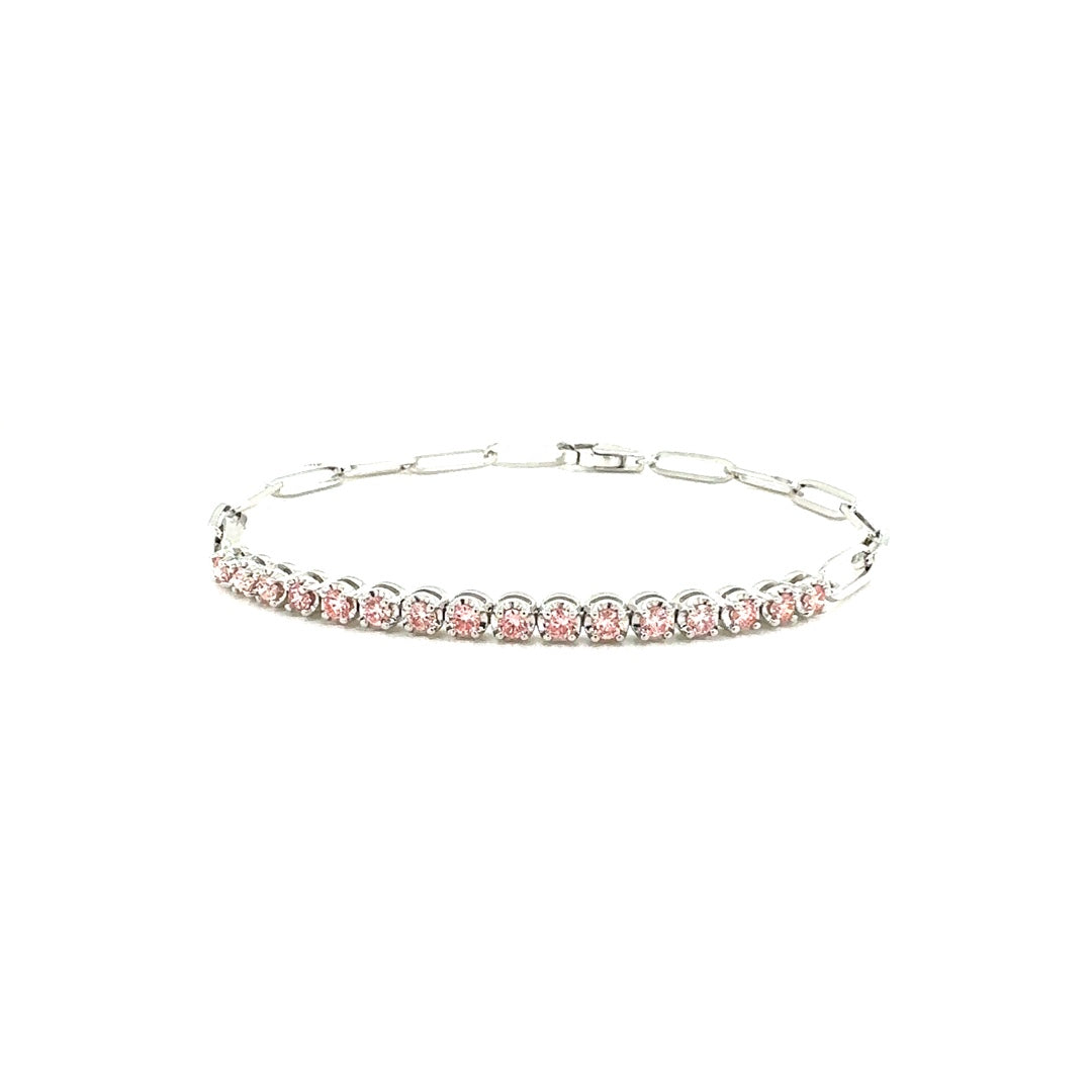 Pink Round Diamond Paper Clip Bracelet, 0.56 ct., 14K White Gold, Lab Grown