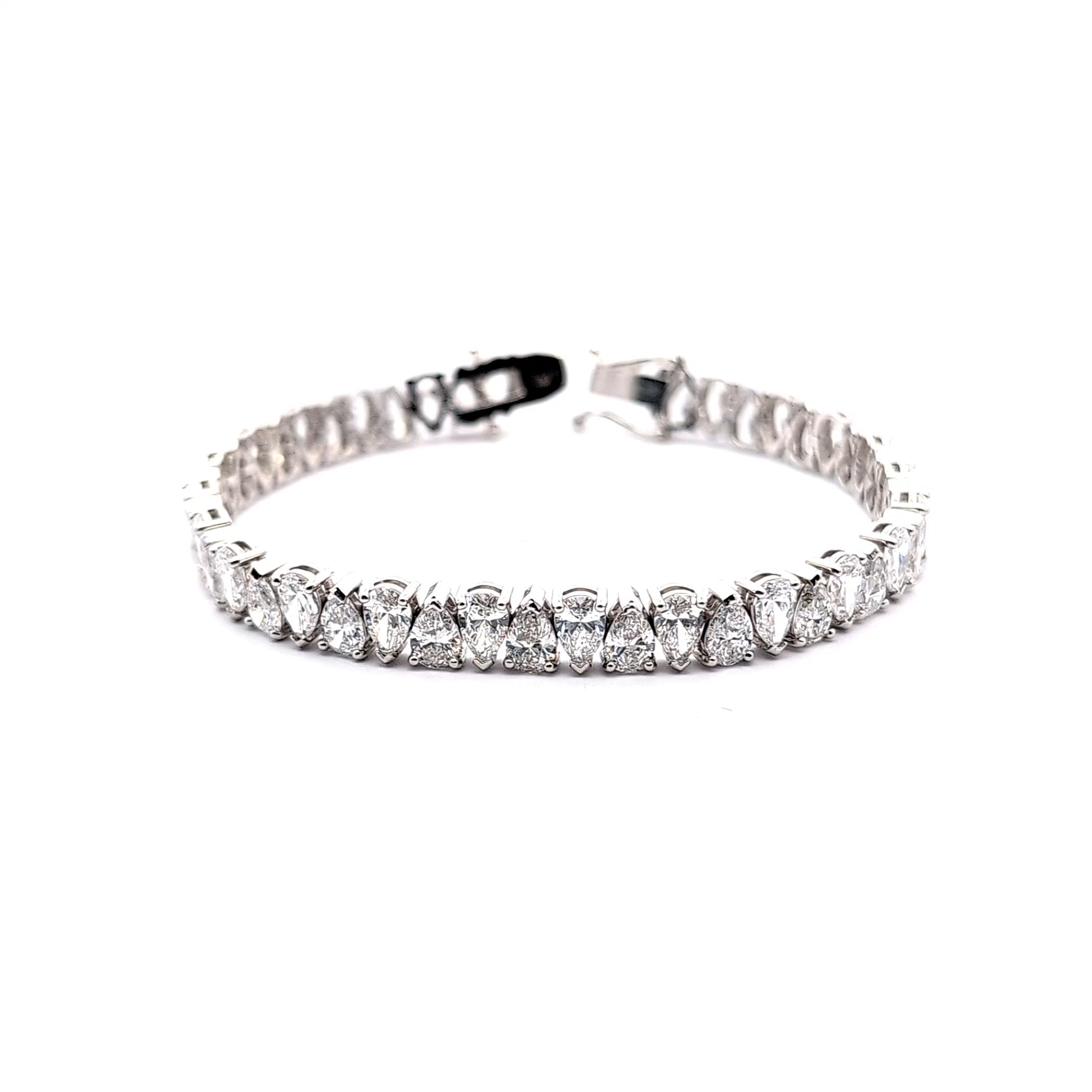 Pear Diamond Tennis Bracelet, 16.91 ct., 14K White Gold, Lab Grown