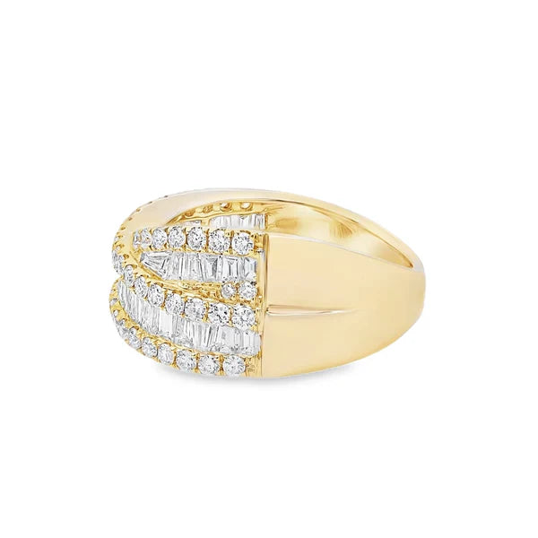 2.00 Carat Baguette & Round Diamond Statement Ring in 18K Yellow Gold – Bold Luxury Design
