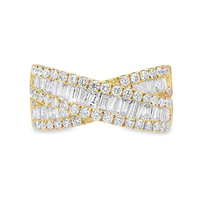 2.00 Carat Baguette & Round Diamond Statement Ring in 18K Yellow Gold – Bold Luxury Design on a white background