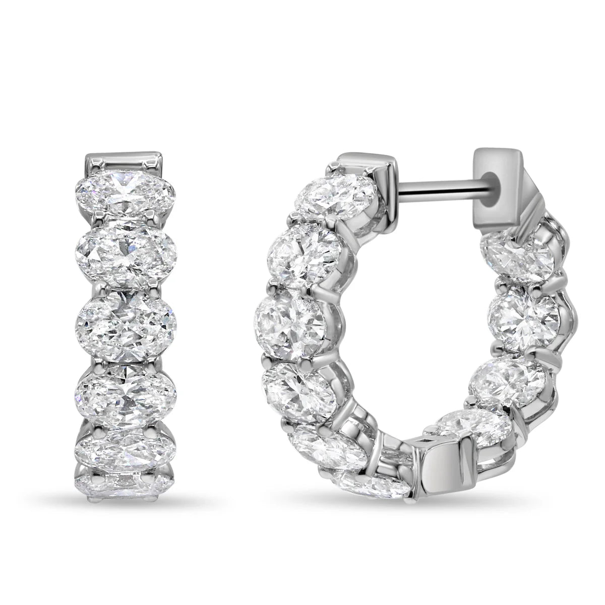 Diamond hoop earrings on a white background