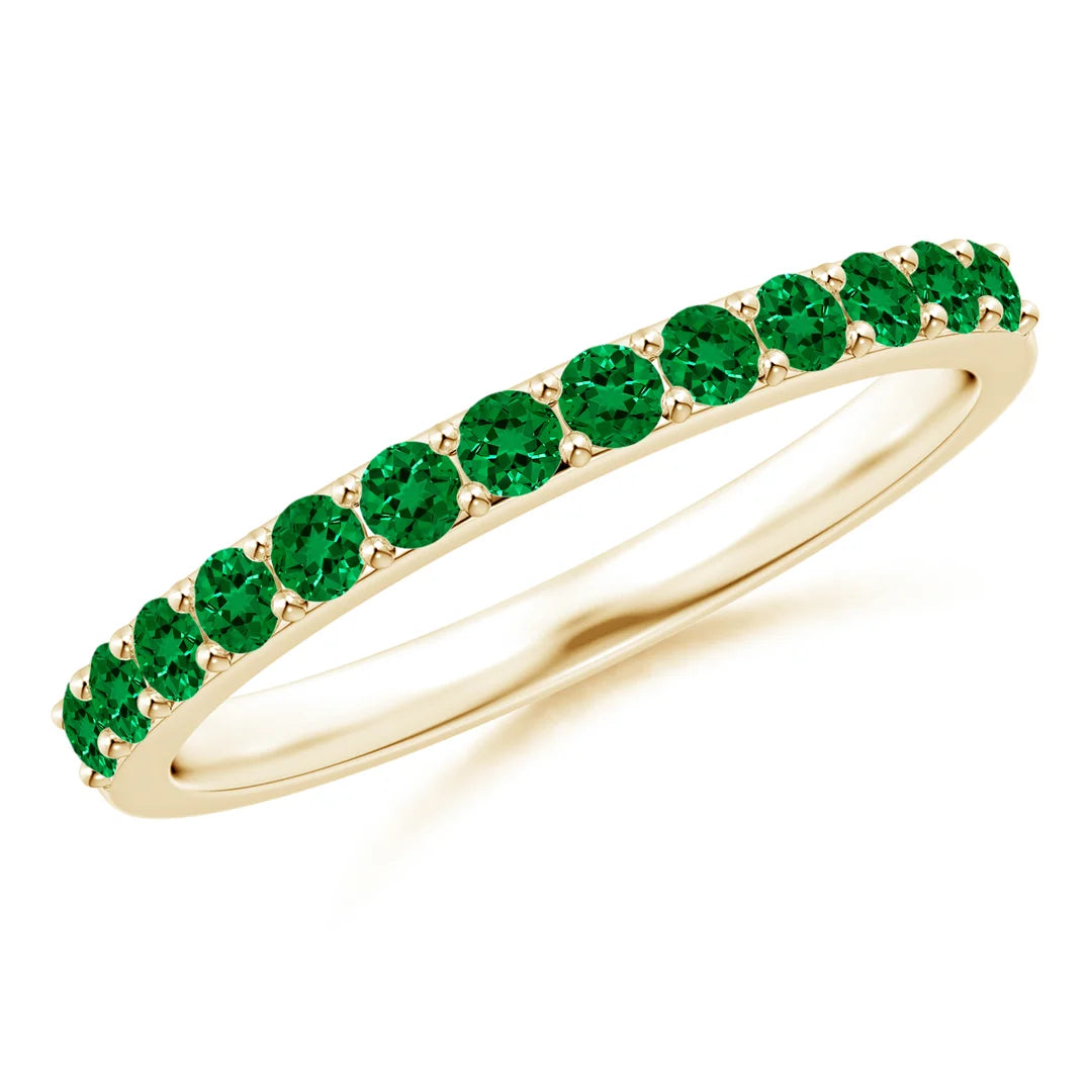 Half Eternity Round Emerald Wedding Ring