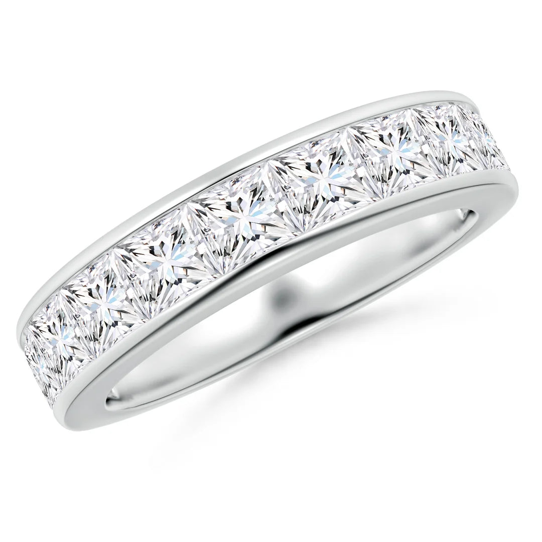 Channel-Set Princess-Cut Diamond Half Eternity Wedding Ring