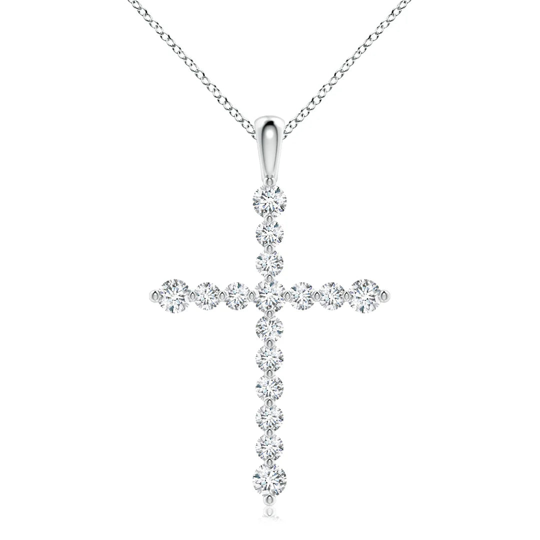 Floating Round Diamond Cross Pendant