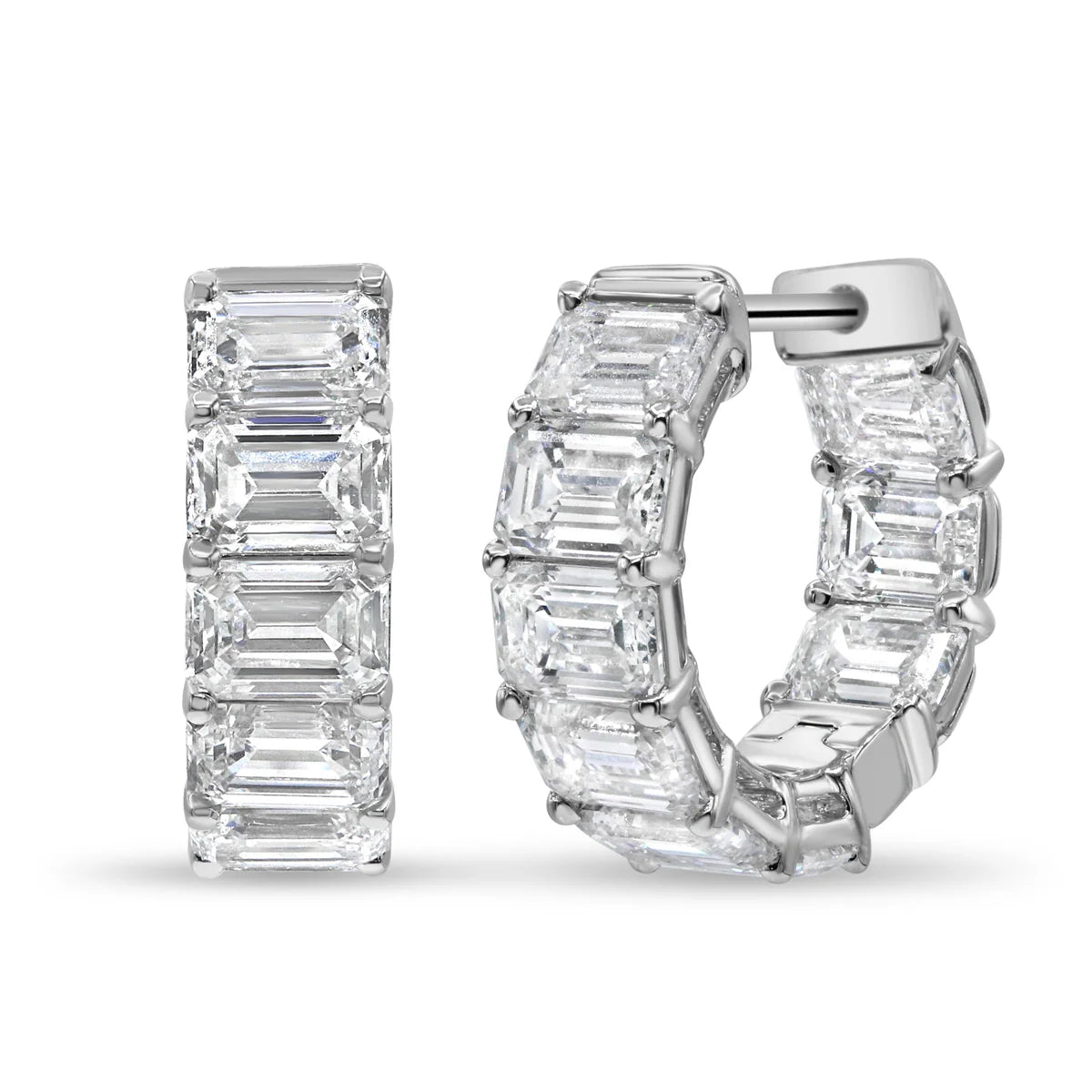 Diamond hoop earrings on a white background