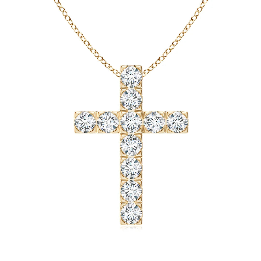 Prong-Set Diamond Cross Pendant, Lab-Grown