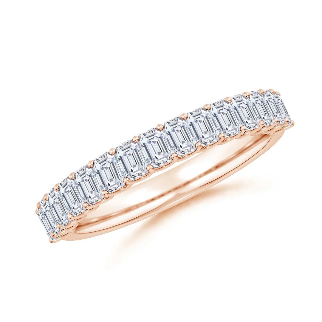 Emerald-Cut Prong-Set Diamond Half Eternity Wedding Ring, Lab-Grown