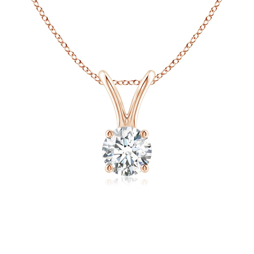 Prong-Set Round Diamond Solitaire V-Bale Pendant, Lab-Grown