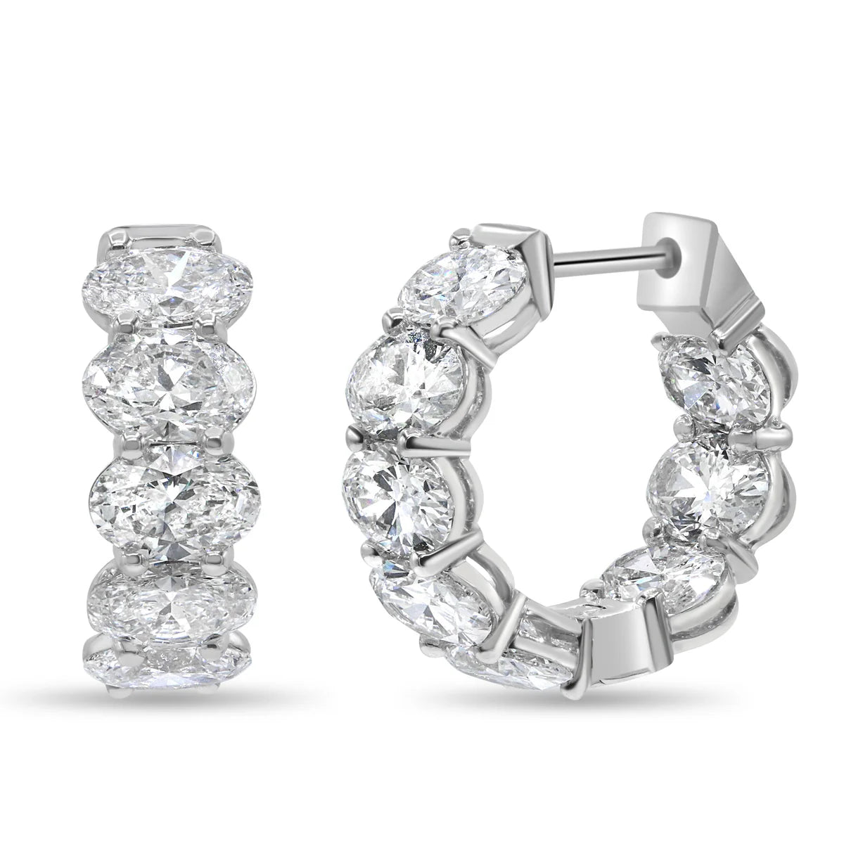 Diamond hoop earrings on a white background