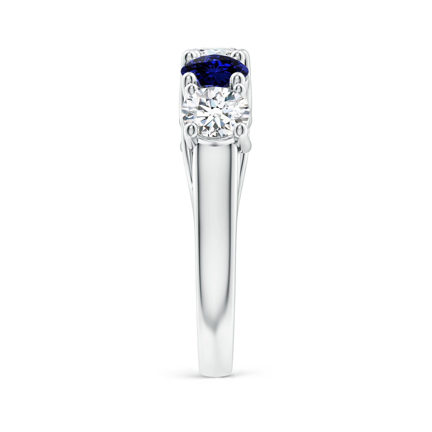 Five Stone Half Eternity Diamond and Blue Sapphire Ring, Lab-Grown
