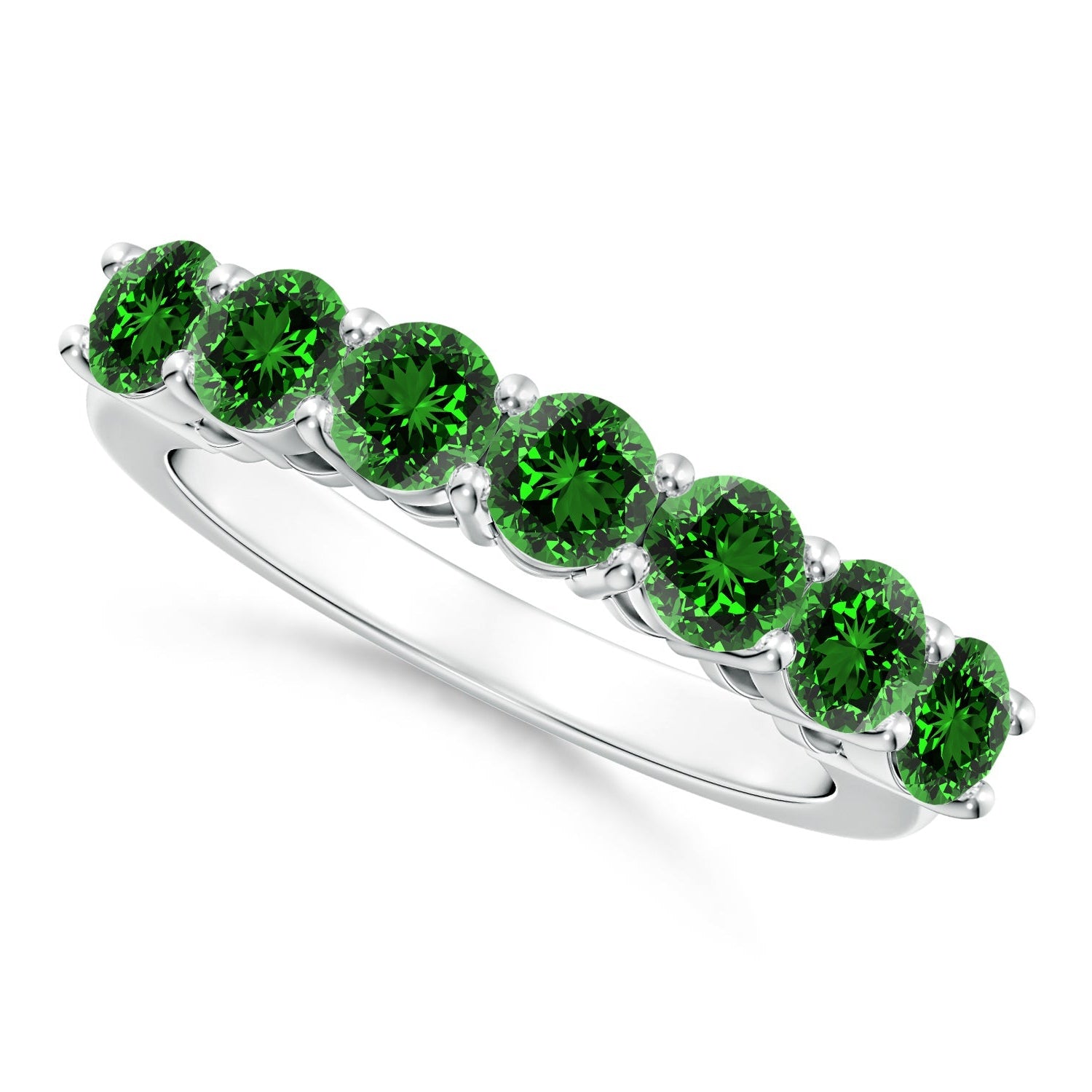 Half Eternity Seven Stone Emerald Wedding Band