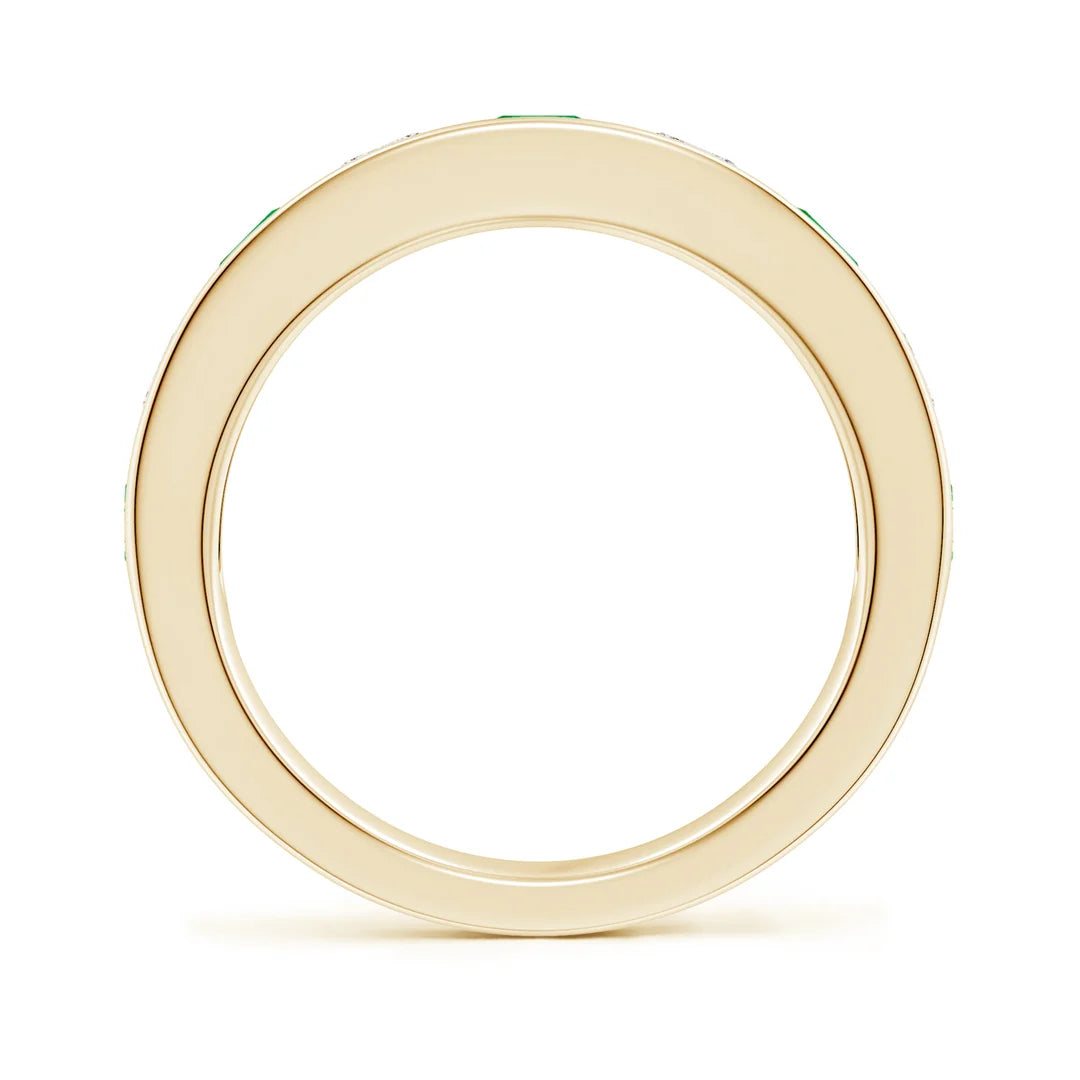 Channel Set Emerald and Diamond Semi Eternity Ring