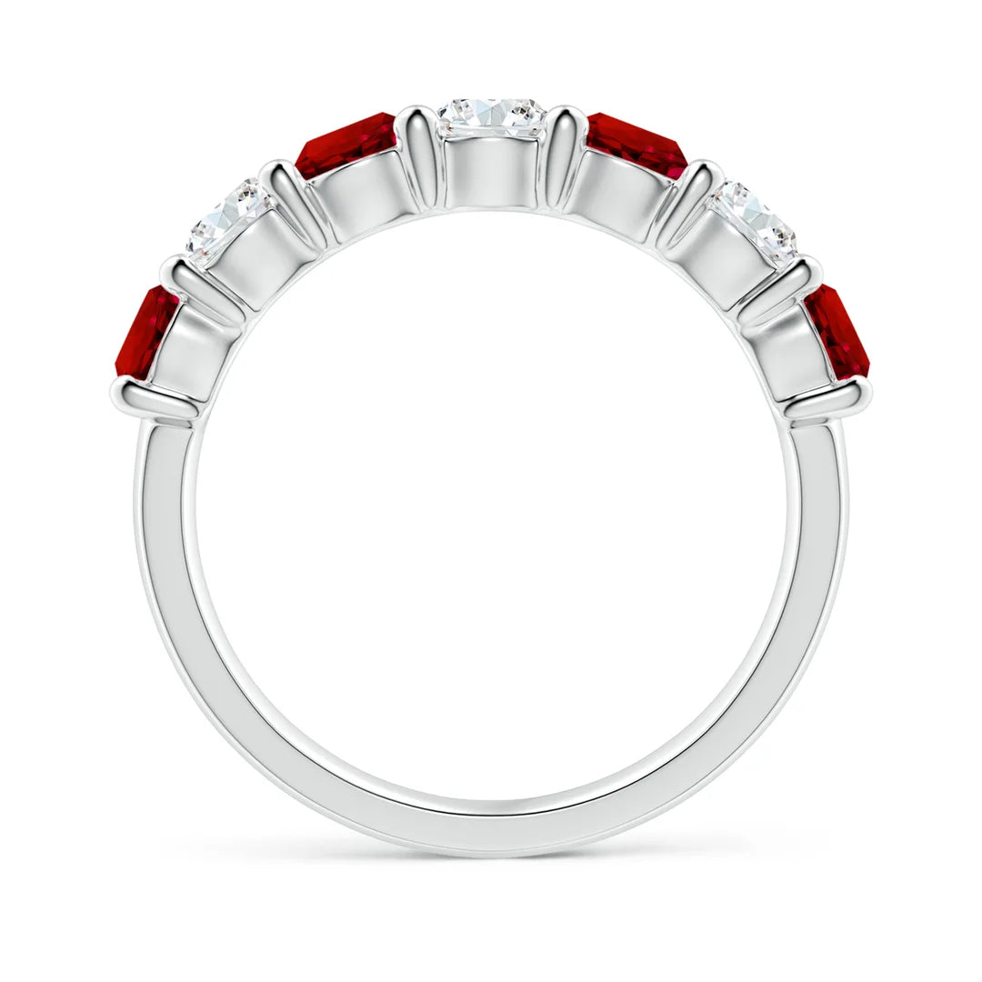 Half Eternity Seven Stone Ruby and Lab-Grown Diamond Wedding Ring