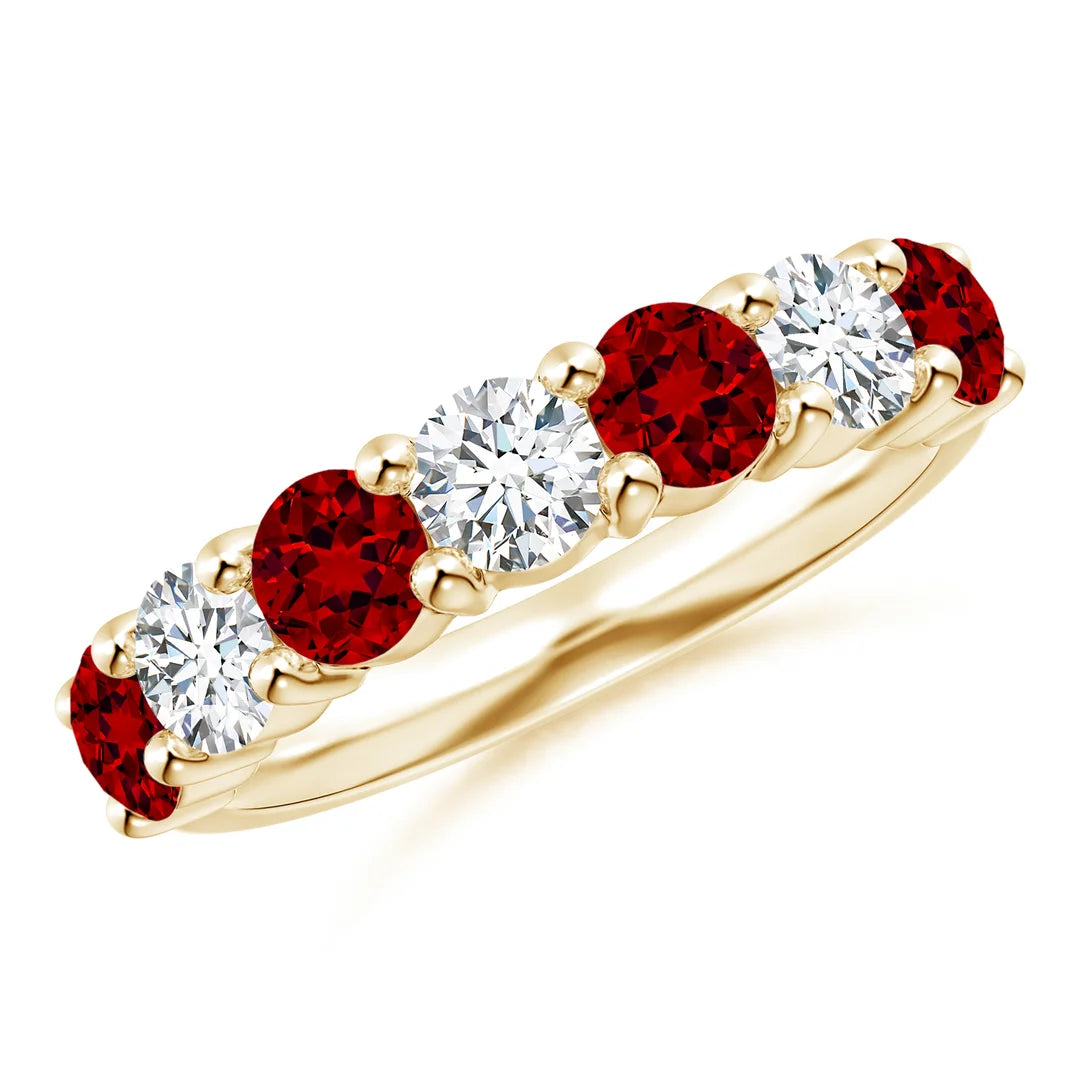 Half Eternity Seven Stone Ruby and Lab-Grown Diamond Wedding Ring