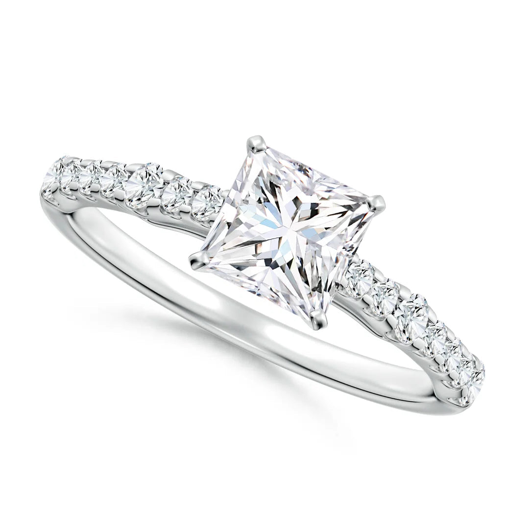 Lab-Grown Solitaire Princess-Cut Diamond Station Engagement Ring