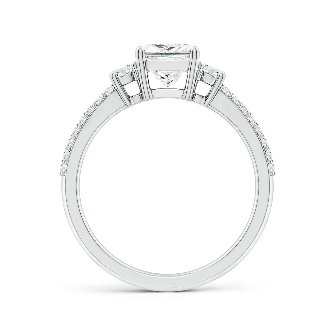 Princess-Cut Diamond Side Stone Shank Engagement Ring